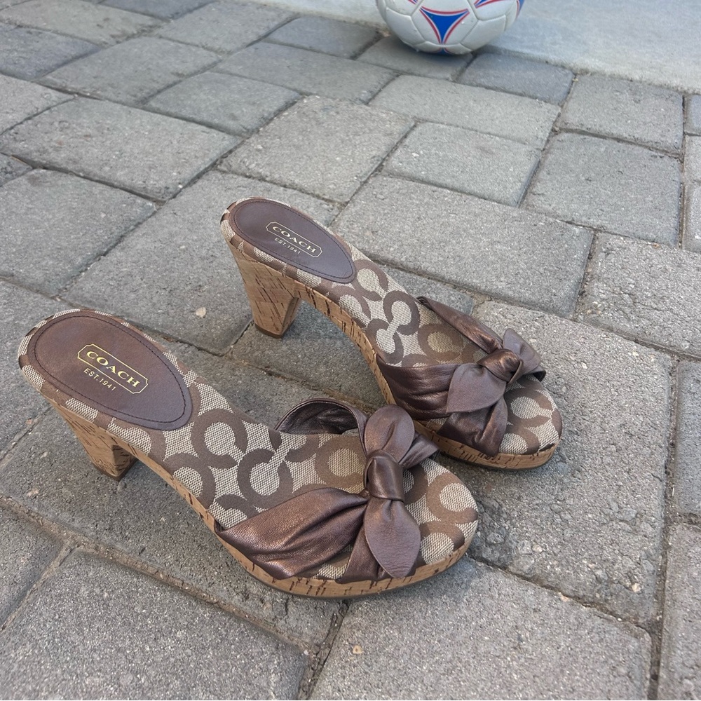 Coach Brown Patterned Mules